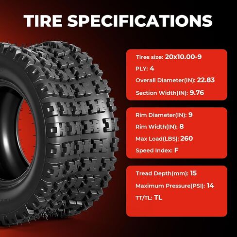 مجموعة من إطارات 20x10-9 ATV UTV، إطارات 20x10x9 لجميع التضاريس، مصنفة بـ 4 طبقات، بدون أنابيب in Kuwait