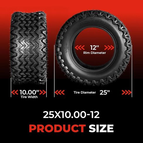 إطارات 25x10-12 ATV UTV، إطارات 25x10x12 لجميع التضاريس، مصنفة من 6 طبقات، بدون أنابيب، مجموعة من 2 in Kuwait