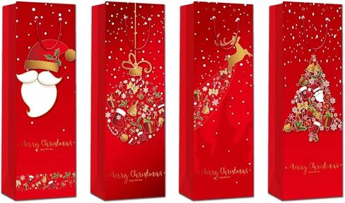 Eisyaa 10PCS Christmas Gift Bags Assorted Sizes, Paper Bags for Gift Bulk with 2 Extra Large Gift Bags, 4 Large and 4 Medium Size, Heavy Duty Red&Gold Foil Xmas gift bags (Assorted Sizes-10PCS) in Kuwait