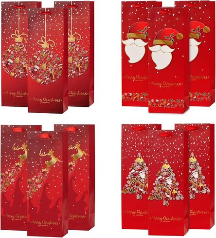 Eisyaa 10PCS Christmas Gift Bags Assorted Sizes, Paper Bags for Gift Bulk with 2 Extra Large Gift Bags, 4 Large and 4 Medium Size, Heavy Duty Red&Gold Foil Xmas gift bags (Assorted Sizes-10PCS) in Kuwait