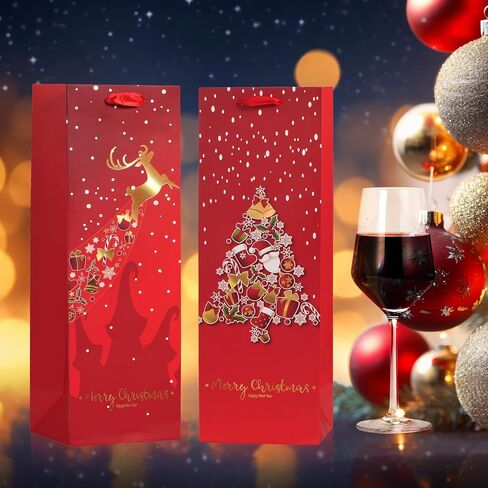 Eisyaa 10PCS Christmas Gift Bags Assorted Sizes, Paper Bags for Gift Bulk with 2 Extra Large Gift Bags, 4 Large and 4 Medium Size, Heavy Duty Red&Gold Foil Xmas gift bags (Assorted Sizes-10PCS) in Kuwait