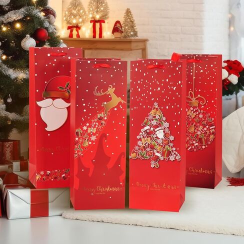 Eisyaa 10PCS Christmas Gift Bags Assorted Sizes, Paper Bags for Gift Bulk with 2 Extra Large Gift Bags, 4 Large and 4 Medium Size, Heavy Duty Red&Gold Foil Xmas gift bags (Assorted Sizes-10PCS) in Kuwait