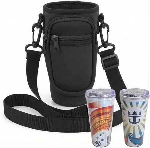 Cruise Cup Holder Sling with Pocket for RC Refillable Soda Cup – Neoprene Carrier with Adjustable Strap, Phone & Card Holder – Hands-Free for Royal Caribbean Cruises in Saudi Arabia