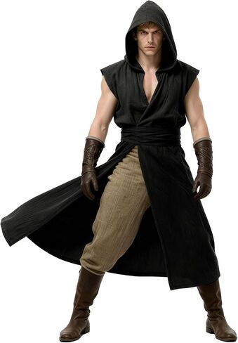 Medieval Hooded Sleeveless Tunic Tabard Renaissance Viking Vest Surcoat Outfit for Halloween LARP Ren Faire Costume in Saudi Arabia
