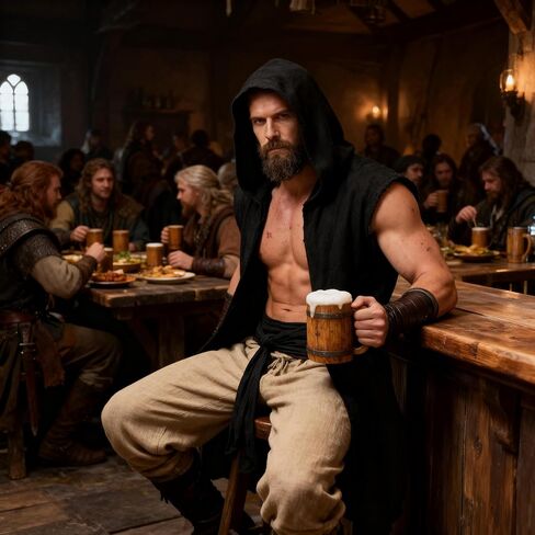 Medieval Hooded Sleeveless Tunic Tabard Renaissance Viking Vest Surcoat Outfit for Halloween LARP Ren Faire Costume in Saudi Arabia