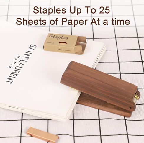 Multibey Walnut Office Set, 3-Piece Desk Organizer - North American Walnut Stapler, Wood Tape Dispenser & Wooden Pen with 1 Box Rose Gold Staples and Tape, for Elegant Home Office Desk in Saudi Arabia