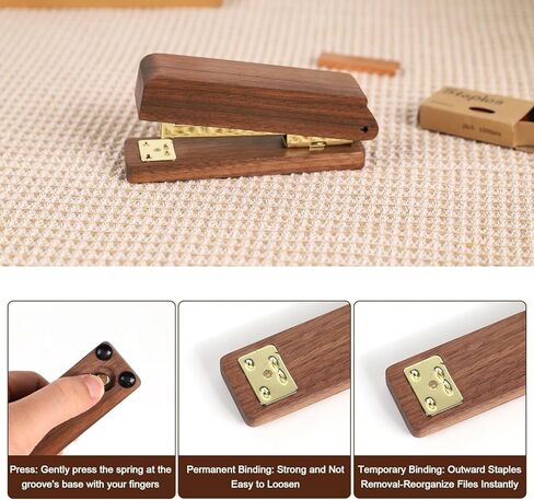 Multibey Walnut Office Set, 3-Piece Desk Organizer - North American Walnut Stapler, Wood Tape Dispenser & Wooden Pen with 1 Box Rose Gold Staples and Tape, for Elegant Home Office Desk in Saudi Arabia