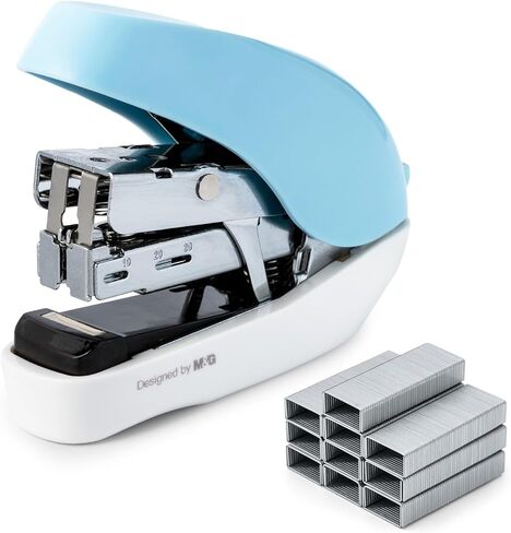 M&G Mini Stapler with Staples, Small White Effortless Stapler Set, 20 Sheet Capacity, One Finger, 1000 Standard Staples, Office staplers for Desk, Easy to Load in Saudi Arabia