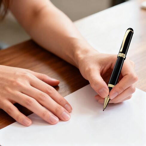 مجموعة أقلام معدنية فاخرة - أسطوانة من الفولاذ المقاوم للصدأ، قلم رائع ذو نقاط دقيقة مع صندوق هدايا وعبوتين إضافيتين - أقلام أعمال وتوقيع ممتازة للرجال والنساء (أسود) in Kuwait