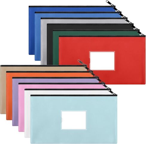 12 Pack Money Bags with Zipper, PU Leather Cash Pouches with Label, 11 x 6 Inches Bank Deposit Bag for Coins, Bills, Checks, Invoices, Cosmetics, Tools, 12 colors in Saudi Arabia