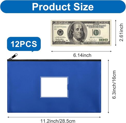 12 Pack Money Bags with Zipper, PU Leather Cash Pouches with Label, 11 x 6 Inches Bank Deposit Bag for Coins, Bills, Checks, Invoices, Cosmetics, Tools, 12 colors in Saudi Arabia