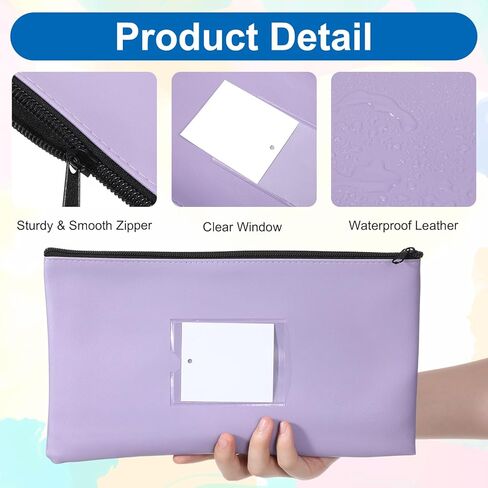 12 Pack Money Bags with Zipper, PU Leather Cash Pouches with Label, 11 x 6 Inches Bank Deposit Bag for Coins, Bills, Checks, Invoices, Cosmetics, Tools, 12 colors in Saudi Arabia
