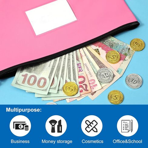 12 Pack Money Bags with Zipper, PU Leather Cash Pouches with Label, 11 x 6 Inches Bank Deposit Bag for Coins, Bills, Checks, Invoices, Cosmetics, Tools, 12 colors in Saudi Arabia