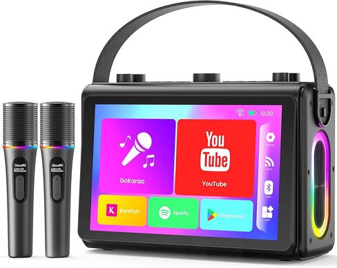 آلة كاريوكي Verkstar للبالغين، مع شاشة عرض كلمات الأغاني، شاشة عالية الدقة 10.1 بوصة، 2 ميكروفونات لاسلكية، نظام كاريوكي محمول يدعم مزامنة الأغاني/HDMI/USB/TF/Echo لحفلات المنزل وعيد الميلاد in Kuwait