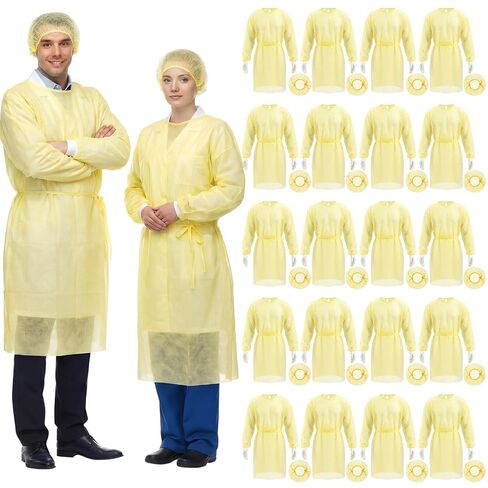 50 Set Disposable Isolation Gowns Set PPE Gowns Disposable and Non Woven Bouffant Caps with Elastic Cuffs for Labs Home Isolation Beauty Agencies Food Service, Unisex Adult (Blue) in Saudi Arabia