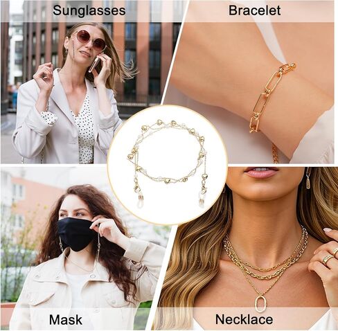 سلسلة نظارات مطرزة من uxcell، سلسلة النظارات، حامل حزام النظارات حول الرقبة، سلاسل النظارات الشمسية للنساء والفتيات، قلب ذهبي/لؤلؤ أبيض in Saudi Arabia