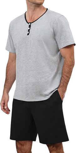 طقم بيجامات رجالي بأكمام قصيرة وملابس نوم للرجال طقم جيوب للرجال، طقم ملابس نوم غير رسمية ناعمة in Kuwait