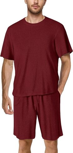 Popilush Mens Pajamas Set - Soft Comfy Modal Pjs Sets Lightweight Crewneck Short Sleeve Lounge Sleepwear Shorts with Pockets in Saudi Arabia