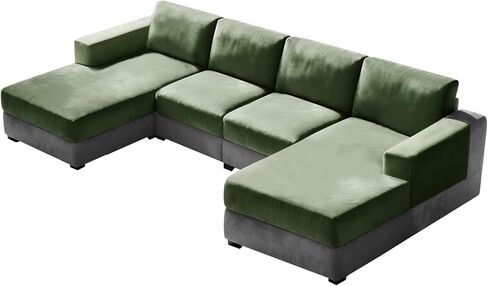 10 Pieces Sofa Cushion Covers for U-Shaped Modular Sectional Couch with 4 Seat+4 Back+2 Arms, Stretch Velvet Upholstered Covers for Sofa Bed with Deep Double Chaise (Grey,Universal (10 Pieces)) in Saudi Arabia