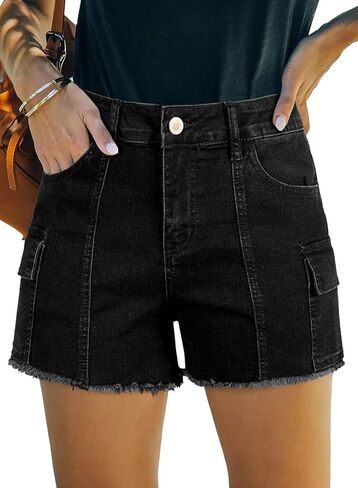 Sidefeel Women's Jean Shorts High Waisted Stretchy Trendy Raw Hem Front Seam Denim Shorts with Pockets in Saudi Arabia