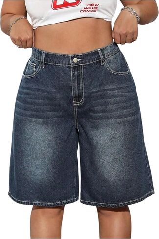 WDIRARA Women's Plus Size Bermuda Denim Shorts High Waisted Wide Leg Baggy Jean Shorts in Saudi Arabia