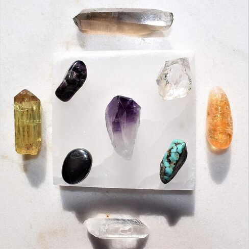 Zenergy Gems Charged 3" Selenite Charging Square Plate Tile Slab Polished Flat Crystal Charging Station + Selenite Heart Charging Crystal in Saudi Arabia