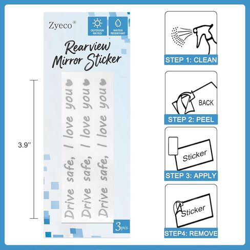 3 قطع ملصق مرآة I Love You للقيادة الآمنة، شارات معدنية للسيارات للرجال والنساء، ملحقات مرآة الرؤية الخلفية، ديكور داخلي لطيف للسيارة، هدايا جديدة للسائق (فضي) in Kuwait