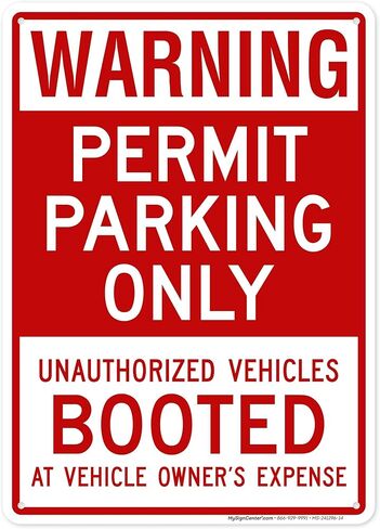 Warning Permit Parking Only Unauthorized Vehicles Booted At Vehicle Owner'S Expense Sign, 10x7 Inches, 4 Mil Vinyl Decal Stickers Weather Resistant, Made in USA by My Sign Center in Saudi Arabia
