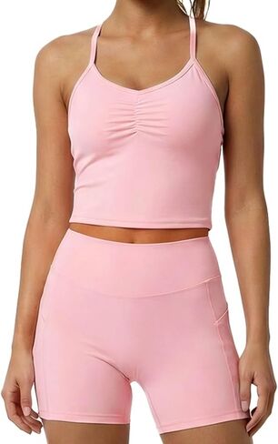 YOINS طقم تمرين نسائي مكون من قطعتين حمالة صدر رياضية وسروال قصير لسائقي الدراجات النارية عالي الخصر طقم ملابس لليوجا والبيلاتس in Kuwait