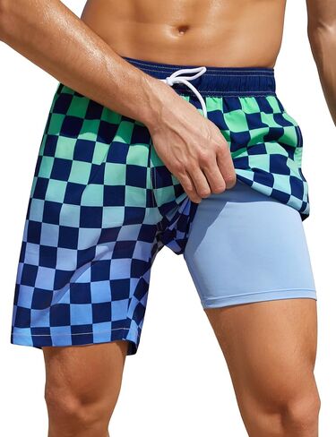 Men's Swim Trunks with Compression Liner Quick Dry Bathing Suit Summer Beach Shorts with Pockets in Saudi Arabia