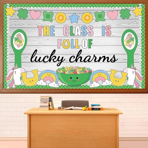 لوحة إعلانات يوم القديس باتريك لتزيين لوحة الحظ شامروك الورقية مجموعة لوحة إعلانات للفصل الدراسي لعيد القديس باتريك مع وحيد القرن لعطلة الأيرلندية في مارس ومدرسة رياض الأطفال وديكور جدار باب الفصل الدراسي in Kuwait