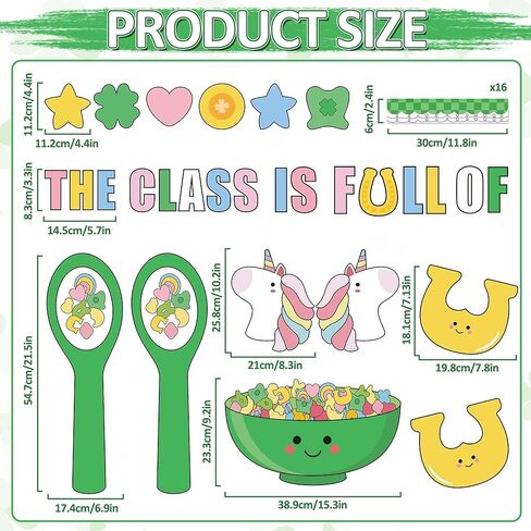 لوحة إعلانات يوم القديس باتريك لتزيين لوحة الحظ شامروك الورقية مجموعة لوحة إعلانات للفصل الدراسي لعيد القديس باتريك مع وحيد القرن لعطلة الأيرلندية في مارس ومدرسة رياض الأطفال وديكور جدار باب الفصل الدراسي in Kuwait