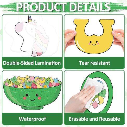لوحة إعلانات يوم القديس باتريك لتزيين لوحة الحظ شامروك الورقية مجموعة لوحة إعلانات للفصل الدراسي لعيد القديس باتريك مع وحيد القرن لعطلة الأيرلندية في مارس ومدرسة رياض الأطفال وديكور جدار باب الفصل الدراسي in Kuwait