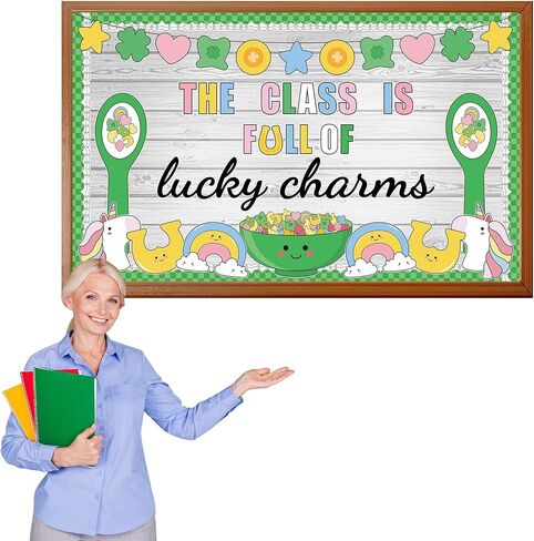 لوحة إعلانات يوم القديس باتريك لتزيين لوحة الحظ شامروك الورقية مجموعة لوحة إعلانات للفصل الدراسي لعيد القديس باتريك مع وحيد القرن لعطلة الأيرلندية في مارس ومدرسة رياض الأطفال وديكور جدار باب الفصل الدراسي in Kuwait