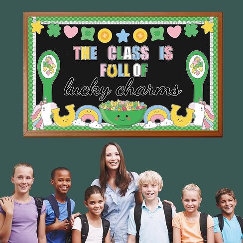 لوحة إعلانات يوم القديس باتريك لتزيين لوحة الحظ شامروك الورقية مجموعة لوحة إعلانات للفصل الدراسي لعيد القديس باتريك مع وحيد القرن لعطلة الأيرلندية في مارس ومدرسة رياض الأطفال وديكور جدار باب الفصل الدراسي in Kuwait