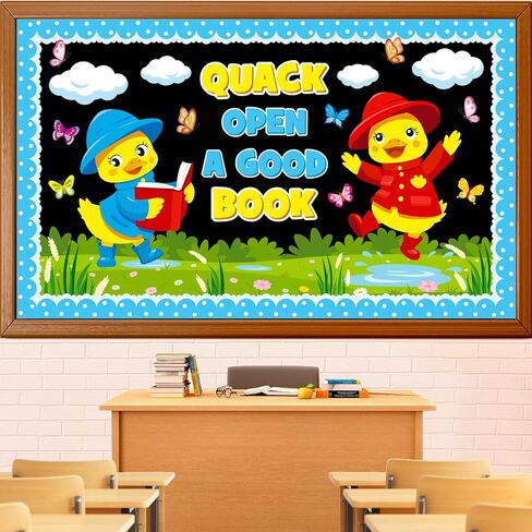 Spring Reading Bulletin Board Decoration Set, Yellow Duck Quack Classroom Decorations Duck Book Butterfly Cutouts March April Library School Nursery Home Window Wall Chalkboard Door Decor for Teacher in Kuwait