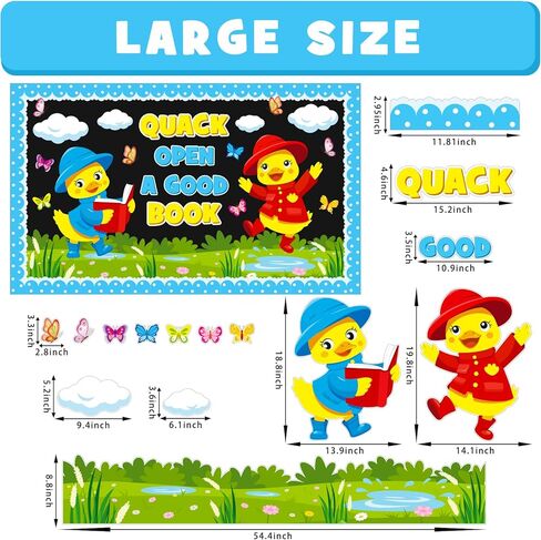 Spring Reading Bulletin Board Decoration Set, Yellow Duck Quack Classroom Decorations Duck Book Butterfly Cutouts March April Library School Nursery Home Window Wall Chalkboard Door Decor for Teacher in Kuwait