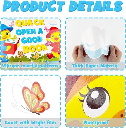 Spring Reading Bulletin Board Decoration Set, Yellow Duck Quack Classroom Decorations Duck Book Butterfly Cutouts March April Library School Nursery Home Window Wall Chalkboard Door Decor for Teacher in Kuwait