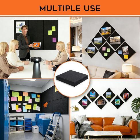 لوحة إعلانات من اللباد، لوحة فلين كبيرة مقاس 91.44 سم × 60.96 سم، 6 عبوات من بلاط الحائط اللباد مع 35 قطعة من دبابيس الدفع، ولوحات الدبوس للمكتب والمنزل والفصول الدراسية in Kuwait