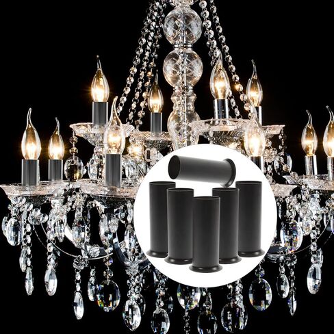 Luxshiny 6pcs Metal Candle Light Bulb Socket Covers Sleeves for Chandelier Lamp Bases Black Easy Install Decorative Light Fixture Sleeve Replacement for Pendant Ceiling Table Lamps in Saudi Arabia