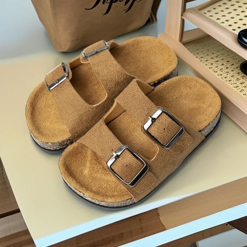 Kids Leather Slide Sandals – Soft Strap Cork Footbed Slides for Boys & Girls – Comfortable Non-Slip Summer Kids Sandals in Saudi Arabia