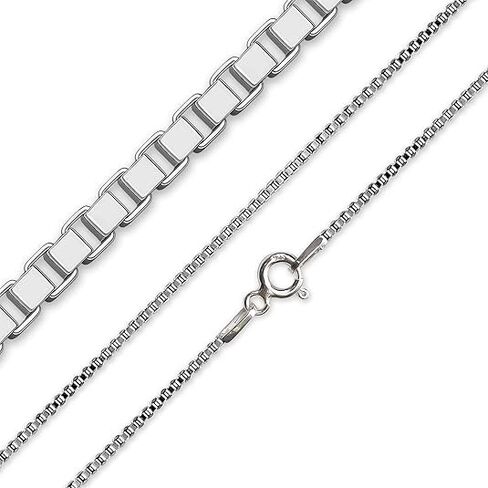925 Sterling Silver Box Chain Necklace for Women - Dainty 1mm Thin Silver Necklace, Non-Tarnish, Waterproof, Hypoallergenic, Nickel-Free, 18, 20, 22 Inches, Made in Italy in Saudi Arabia