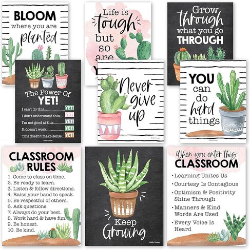 Hadley Designs 9 Rainbow Classroom Decor Signs, Welcome Sign For Bulletin Board Decorations, Growth Mindset Classroom Posters Elementary, Middle School, Classroom Rules in Saudi Arabia