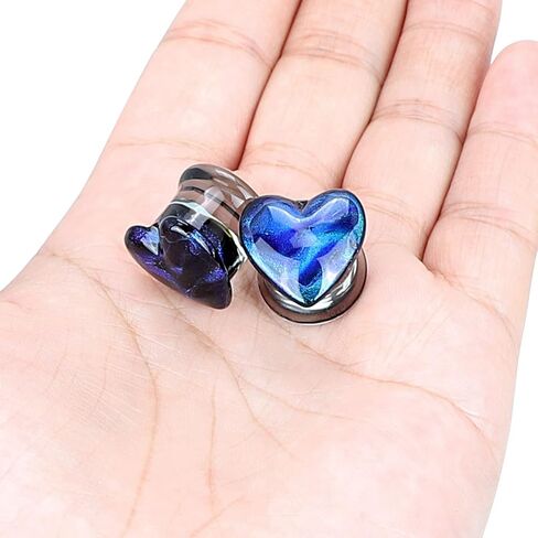 Qmcandy 2pcs Glass Gauges Swirl Colored Stripes Saddle Ear Plugs Stretching Piercing Gauges 2g-5/8 in Saudi Arabia