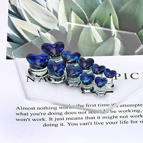 Qmcandy 2pcs Glass Gauges Swirl Colored Stripes Saddle Ear Plugs Stretching Piercing Gauges 2g-5/8 in Saudi Arabia