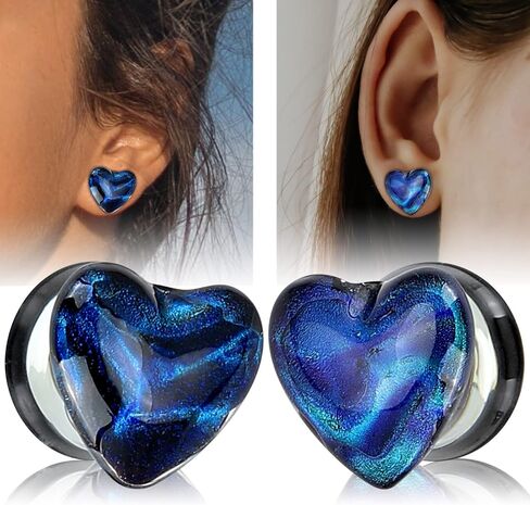 Qmcandy 2pcs Glass Gauges Swirl Colored Stripes Saddle Ear Plugs Stretching Piercing Gauges 2g-5/8 in Saudi Arabia