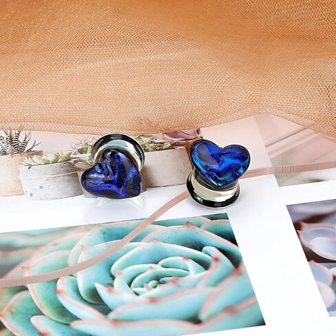 Qmcandy 2pcs Glass Gauges Swirl Colored Stripes Saddle Ear Plugs Stretching Piercing Gauges 2g-5/8 in Saudi Arabia