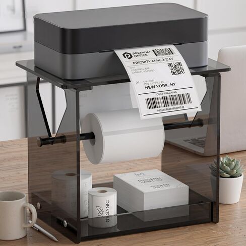 Acrylic Label Holder for Thermal Printer, 2-in-1 Desktop Stand for Fan-Fold & Roll Shipping Labels. Stable Thermal Label Roll Holder Featuring Anti-Slip Pads & Silicone Ring Limiters Office & Home in Kuwait