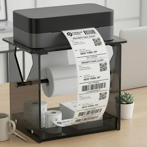 Acrylic Label Holder for Thermal Printer, 2-in-1 Desktop Stand for Fan-Fold & Roll Shipping Labels. Stable Thermal Label Roll Holder Featuring Anti-Slip Pads & Silicone Ring Limiters Office & Home in Kuwait