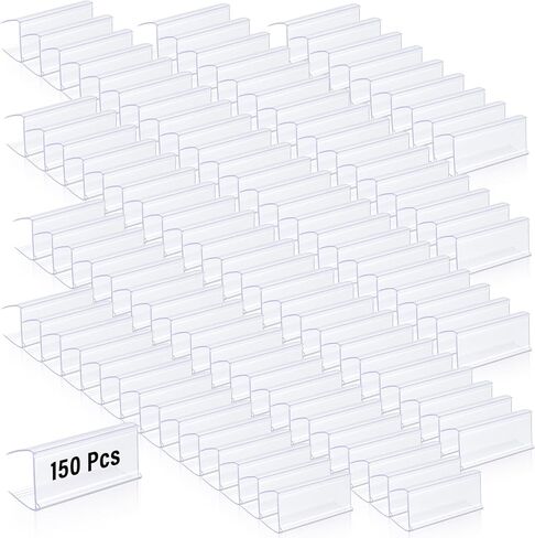 150 Pcs Shelf Label Holders, Clear Plastic Label Holder Clips for Wood Shelves & Wire Shelves, 2.4" L x 1" H Book Shelf Tags, Price Tag Holder for Retail, Supermarket, Library, Pantry&Office Organize in Saudi Arabia